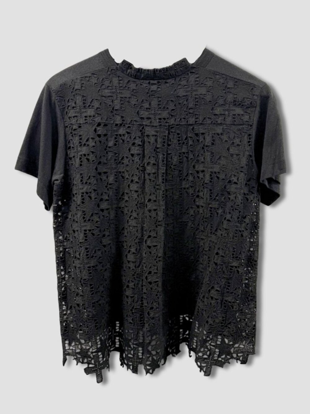 SACAI S/S 2016 Black Star Cross Guipure Lace Back Panel T-Shirt Sz JP 2